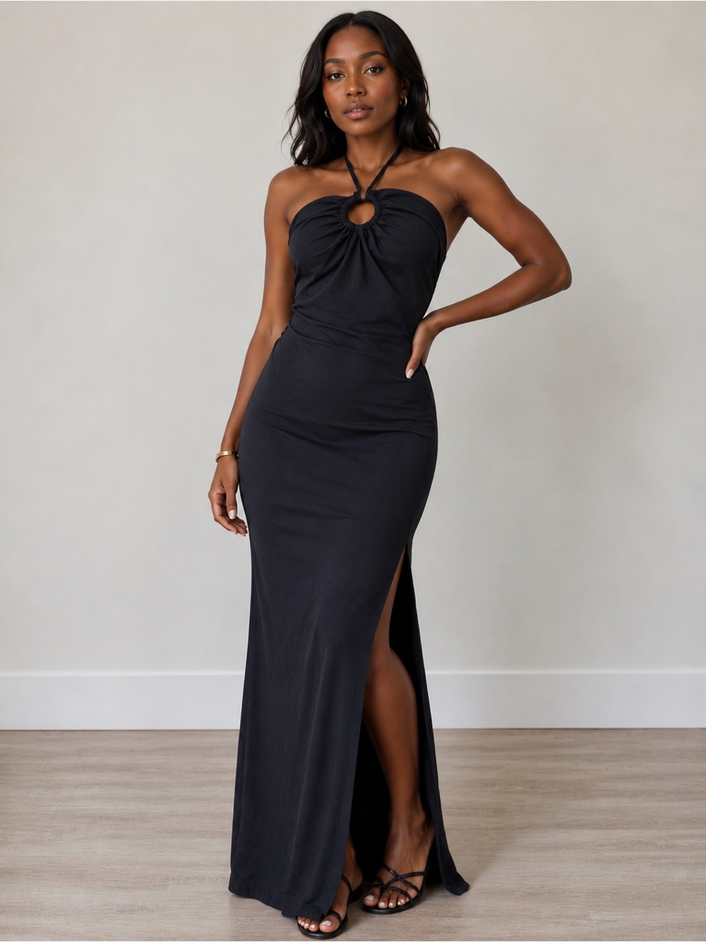 monaco Black Strapless Maxi Dress with Halter Tie